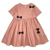 Girls Summer Bows Cotton Dress Short Sleeve A-line Sundress Lovely Kids Casual Clothing Outfit 210529