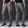 Vår sommar män klassiska grå jeans elastiska mäns stretch-fit tunna jeans affärer casual klassisk stil 211008