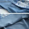 Blouse en denim de broderie florale Femmes Été Automne Casual O Cou Doux Bleu Clair Tops S Mujer 210604