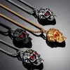 Antique Silver Gold Black Men's Biker Punk skull head pendants hip hop red eye Stainless Steel necklace pendant jewelry with ruby cz stone