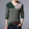 Men Pullover Fashion V Neck Spring Autumn Slim Fit Knit Patchwork Striped Male Sweater Casual Jumpers Outwear Full Sweater 210818