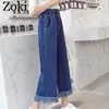 Zoki Spring Plus Size Women Jeans Tassel High Waist Elastiska Ankellängd Denim Byxor Mode Loose Wide Ben Kvinna S-5XL 210708