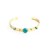 MICCI Wholale Custom 18k Gold Plated Stainls Steel Jewelry Fashion Natural Green Turquoise Stone Cuff Bangle Bracelet