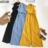 Jumpsuits for Women Spring/Summer Sexy V-neck Loose-fitting Thin Strap Sleeveless High-waisted Wide-legged Jumpsuit 210507