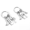 Father's Day Key Holder Ring Jewelry Cartoon Stainless Steel Keychain Papa Grandpa Hammer Screwdriver Wrench Ruler Dad Tools Charms