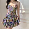 WOMENGAGA Floral Suspender Tank Dress Sexy Boho Fishtail Pleated Bow Women's Summer Tops A-line Dresses S1S5 210603