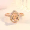 Womens Rings Crystal Jewelry Women's 18k rose gold inlaid Diamond ring, elegant pear drop Cluster For Female Band styles