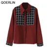 Plus Size Soft Stitching Plaid Blouse Women Vintage Full Sleeve Now-down Collar Lossa Casual Shirt Jacket Ladies S-2XL 210601