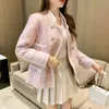 Autumn Fashion Women Stand Collar Plaid Yellow Tweed Jacket Pearls Double Breasted Vintage Elegant Ladies Tassels Twill Coat 210506