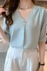 Women's Blouses & Shirts Houthion Chiffon Slim Casual Blusas Fashion Short Sleeve Top Solid Color Metal Sheets V-neck Pullover Summer