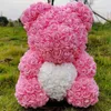 Rose Bear 40cm Pink Teddy Rose Bear with Love Heart Artificial Flower Decoration Valentin Day Gift Y1216224I