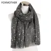 FOXMOTHER Autumn And Winter Pink Navy Star Print Scarf Women Foil Sliver Hijab Scarves Glitter Galaxy Shawl Wrap Ladies 2019