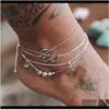 Bracelets de cheville Bijoux Drop Livraison 2021 Ensembles de cheville 4 couches 3pcs / ensemble alliage coquillage étoile de mer vague ronde perle pendentif argent plaqué pour les femmes gi