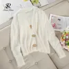 Women Casual Knitting Cardigan Korean V Neck Loose Fashion Big Buttons Autumn Winter Solid Elastic Cardigans 210419