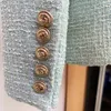 Veste de créateur HIGH STREET pour femme, blazer classique avec boutons en métal, double boutonnage en tweed, vert menthe