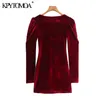 Kvinnor Elegant Fashion Velvet Mini Dress Square Collar Långärmad Kvinnlig Klänningar Vestidos Mujer 210420