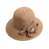 Women Simple Fashion Straw Hat Summer Beach Sun Protection Cap Outdoor Travel Caps with Flower Solid Color Wide Brim Hats