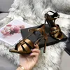 Sandálias de salto agulha de alta qualidade 10mm tributo couro liso bronze moda super salto alto para mulheres designers de luxo sapatos de festa sandália de salto alto calçado de fábrica