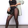 Sexigt perspektiv Mesh High Waist Hip Slim Sports Casual Pants Fashion Black Patchwork Sheer Women Leggings Fitness Kläder 211215