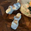 Sophitina kvinnor tofflor sött väv platt plattform utomhus kilar premium läder skor komfort all-match blå dam skor ao845 210513