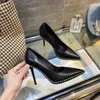 Casual Designer Sexy Lady Sashion Women Shoes Black Patent Leather Spikes Pointy Toe Stiletto Stripper High Heels Zapatos Mujer Prom Evening Pumps