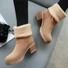 Buty Kobiety Zima Śnieg Kostki Ciepłe Futro Podszewka Gruba Gumowa Platformy Obcasy Slip Outdoor Faux Suede Slim Buty Botas