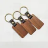 Buitenlandse handel houten sleutelhanger kan worden gegraveerd en gedrukt vierkante lederen gesp sleutelhanger hanger