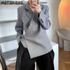 MATAKAWA Fashion Design Senso Bottone nascosto Blazer da donna Primavera Temperamento coreano Vestito con intaglio superiore Solid Blazer Donna 210513