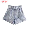 Kvinnor Vintage Blommor med bälte Zipper Fickor Kvinna Retro Casual Shorts Pantalones 4N08 210416