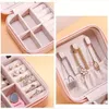 Portable Small Jewelry Box Travelling Storage Boxes Organizer PU Leather Mini Travel Case Rings Earrings Necklace Display Holder Cases