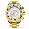 Luxuriöse Marke Sports Fashion Quartz Watch Watch Dial Dial Edelstahl Männer Gold Uhren Tauchwaterdes hochwertiges Armbanduhr DO7180149