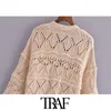 Women Fashion With Faux Pearl Buttons Cropped Knit Cardigan Sweater Vintage Long Sleeve Female Outerwear Chic Tops 210507