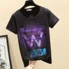 Kısa Kollu Delik Harajuku T Gömlek Pamuk Kadın Kore Artı Boyutu T-shirt kadın Graffiti Tee Tees Öğrenciler Tops XXXL Siyah Gül 210604
