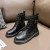 Nouvelles femmes fond épais noir maille creuse bottes d'été en cuir véritable bout rond fermeture éclair à lacets plate-forme chaussures talons hauts cheville Botas