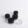 3G Puste szklane słoiki z czarnymi pokrywkami Liner 5ml Wyczyść okrągłe grube szklane małe pojemniki do oleju, balsam do ust, wosk, kosmetyki