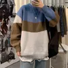 Men's Sweaters Autumn Men Pullovers Winter Couples Simple Striped Warm Knitted Sweater Korean Chic Male Daily Panelled Cozy Spandex Stitchin
