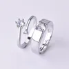 Lovers Ring Fashion Silver Adjustable With White Crystal Romantic Wedding For Jewelry Gift Engagement Rings