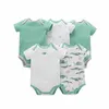 Przyjazd Jesień i Wiosna 5-Pack Cartoon Print Bodysuit z krótkim rękawem dla Baby Boy Girl Odzież 210528