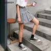 Mini gonna a pieghe da donna in stile preppy giapponese Harajuku vita alta ricamo a cuore dolce retro plaid Kawaii A-line s 210520