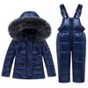 Çocuklar Kış Moda Sıcak Kıyafetler Bebek Kız Kalın Takımları Fermuar Aşağı Askı Pantolon Parkas Erkek Casual Setleri 210429