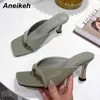 Sexy PU Flip Flops Women Summer Head Thong Spike Heel Fashion Slip On Slides Sewing Ladies Party Solid Shallow 210507