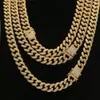 16-24inch diamond zircon cuban link chain Nekclace hip hop jewelry set 18k gold Diamond Buckle link chains Necklaces for men will and sandy drop ship service