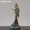 YuryFvna Greek Goddess of Luck and Fortune StatuesResin Blinded Lady Holding The Horn Wealth Roman Figurines Home Decor 211101