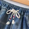 Summer Womens Shorts Literature Do Old Flower Embroidery Elastic Waist Solid Color Pockets Drawstring Jeans Plus Size Short 210611