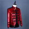 Bar Stage Homme Rouge Paillettes Veste Star Concert Performance Mince Brillant Double Bouton Manteau Punk Chanteur Danseur Équipe Discothèque Costume De Smoking