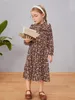 Toddler Girls Floral Print Flounce Sleeve Ruffle Hem Dress SHE