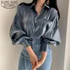 Wiosna Korean Edition luźne damskie z długim rękawem Bluzka gradientu Refleksyjna Koszula Blusas Mujer 8051 50 210508