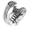 Vintage Fashion Men Women Guitar Shaped Ring Jewelry Stainless Titanium Steel Unisex Punk Rock Party Hip Hop adjustable Open Ring For Gift