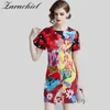 Мода дизайнерская взлетно-посадочная полоса летние женщины с коротким рукавом 3D цветочные бисером красоты печати аппликация элегантное вечеринка мини-платье 210416