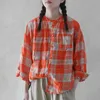 ジョニーチャーの女性の格子縞のリネンのシャツとトップスヴィンテージのボタンブラウス春のポケットの女性服緩い甘いシャツ210521